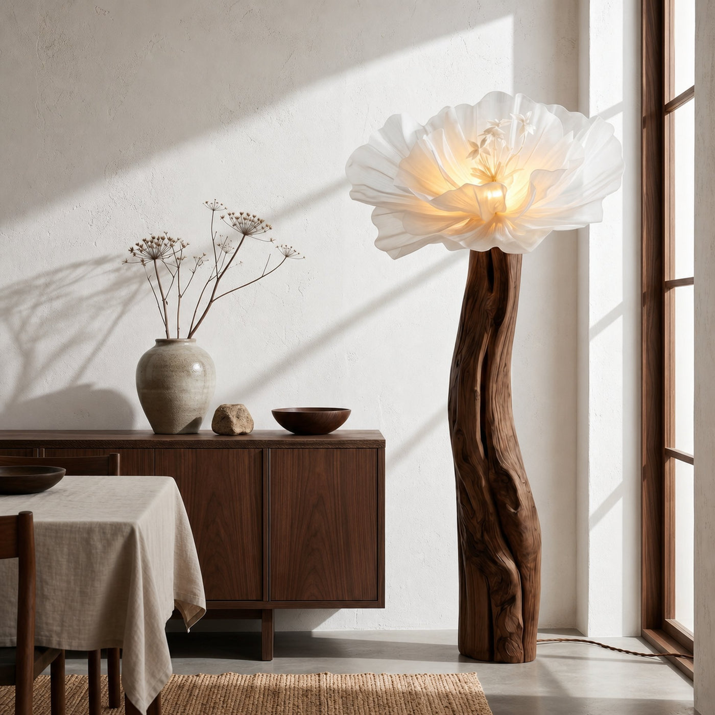 Artistic Flower Floor Lamp Sculptural Wood Base For Living Room - product view 7
