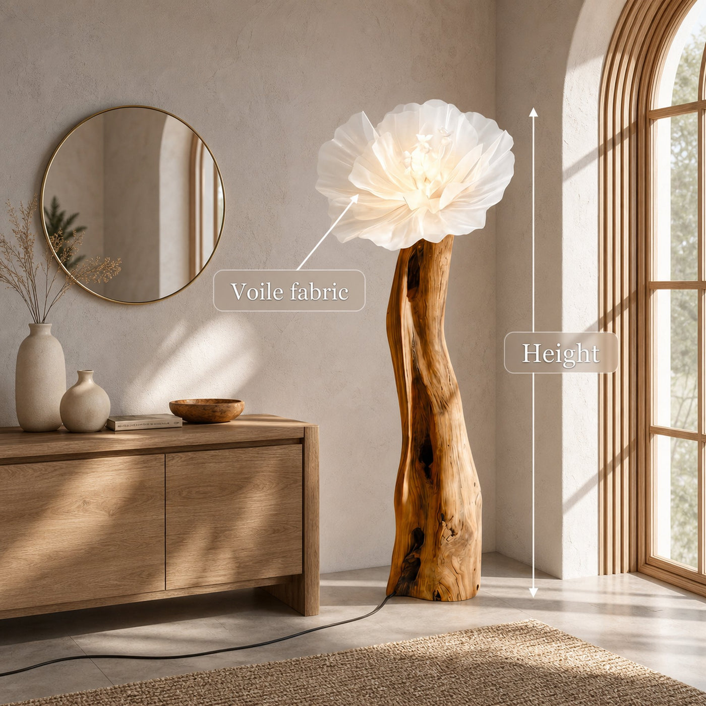 Artistic Flower Floor Lamp Sculptural Wood Base For Living Room - product view 8
