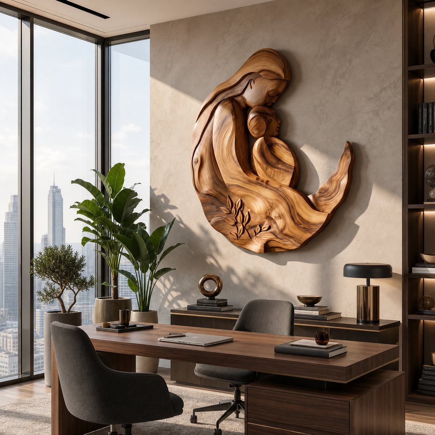 Artistic Motherhood Wall Decor With Carved Detail For Office