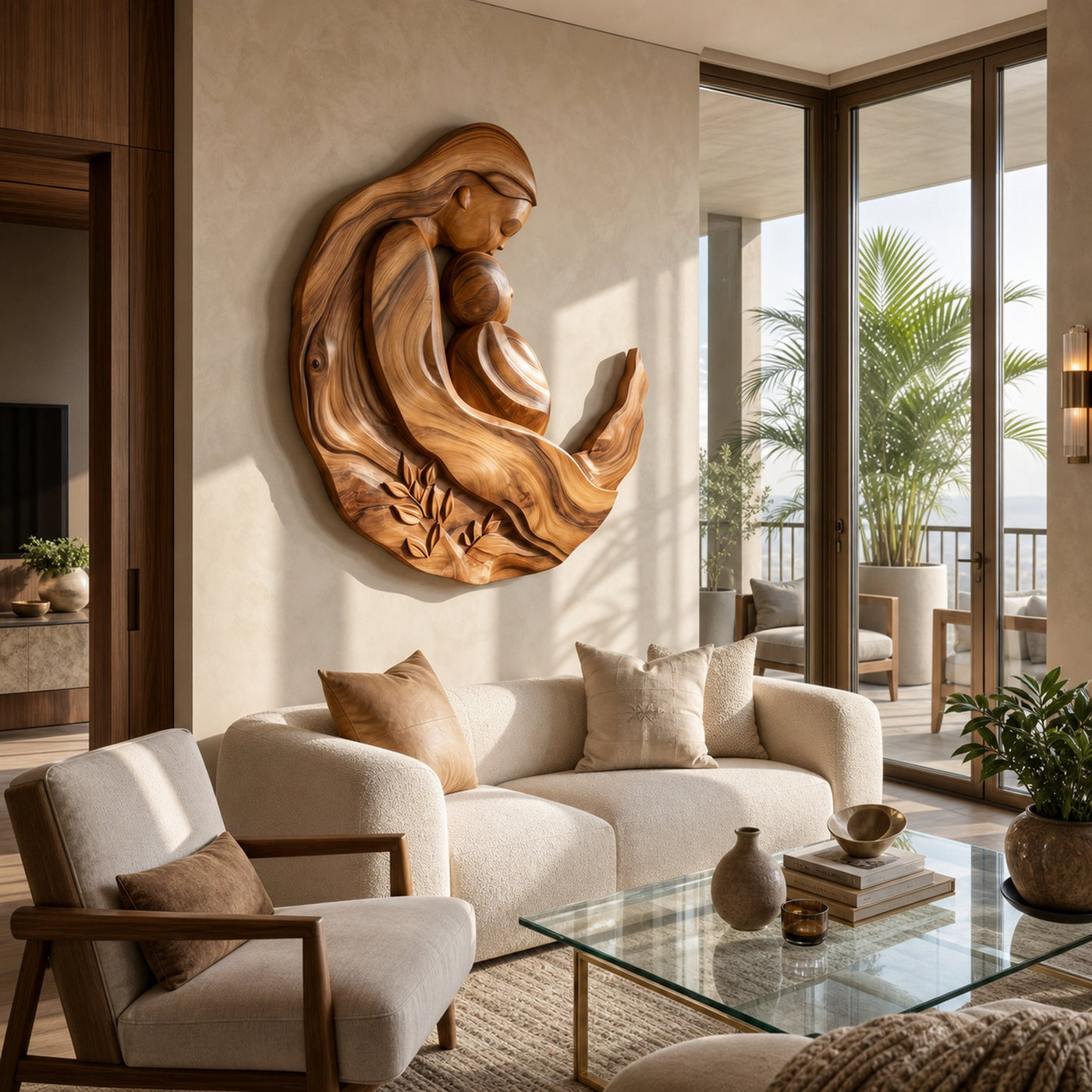 Artistic Motherhood Wall Decor With Carved Detail For Office - product view 2