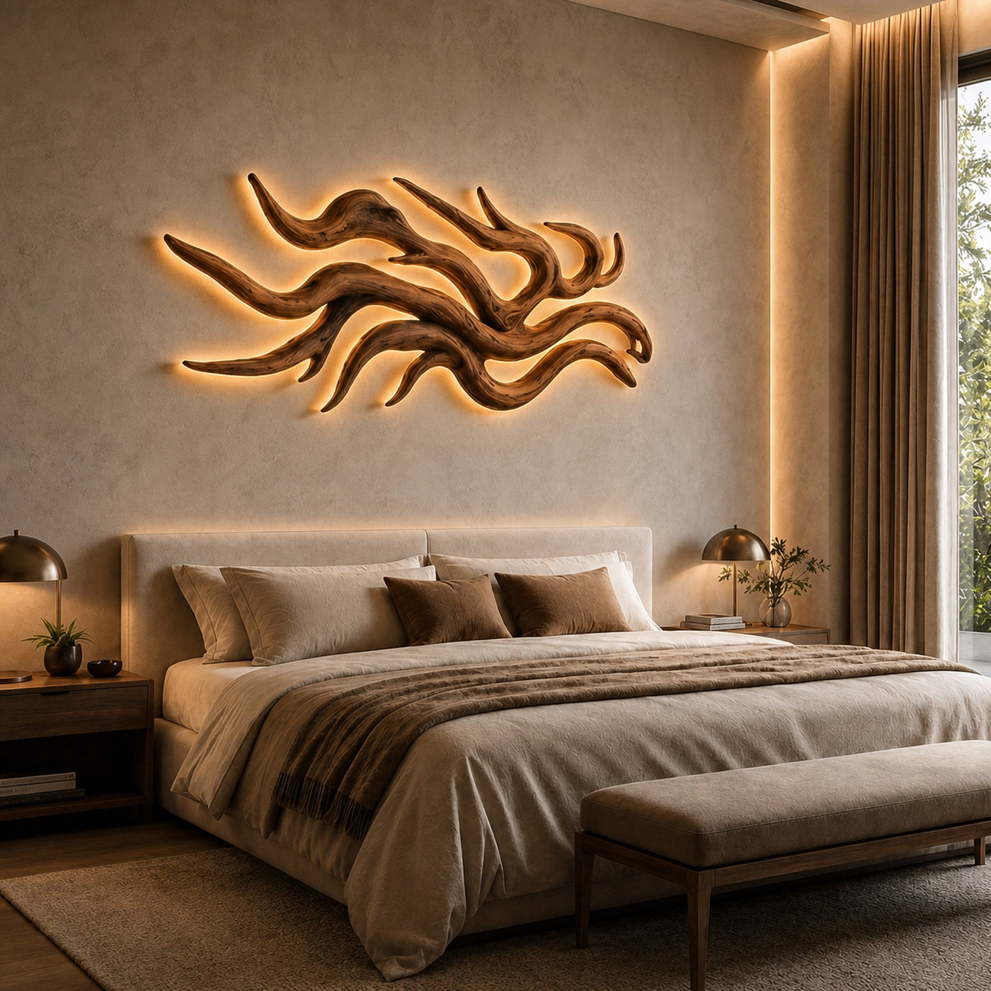 Artistic Wood Wall Light Flowing Root Design For Bedroom Decor