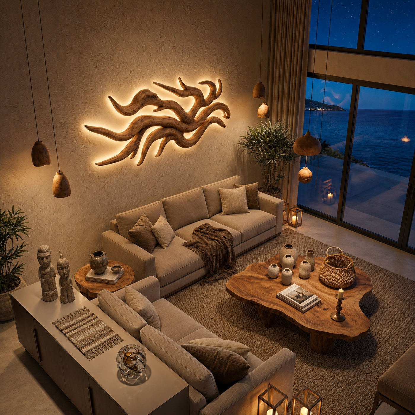 Artistic Wood Wall Light Flowing Root Design For Bedroom Decor - product view 2