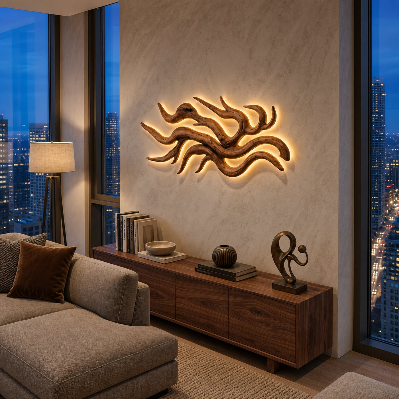 Artistic Wood Wall Light Flowing Root Design For Bedroom Decor - product view 3