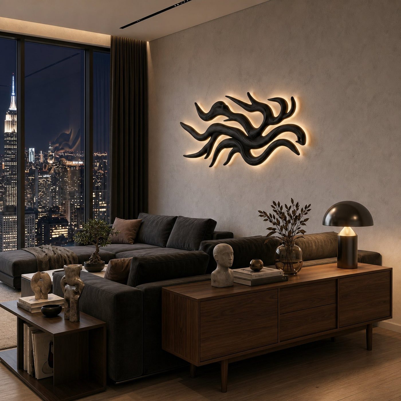 Artistic Wood Wall Light Flowing Root Design For Bedroom Decor - product view 4