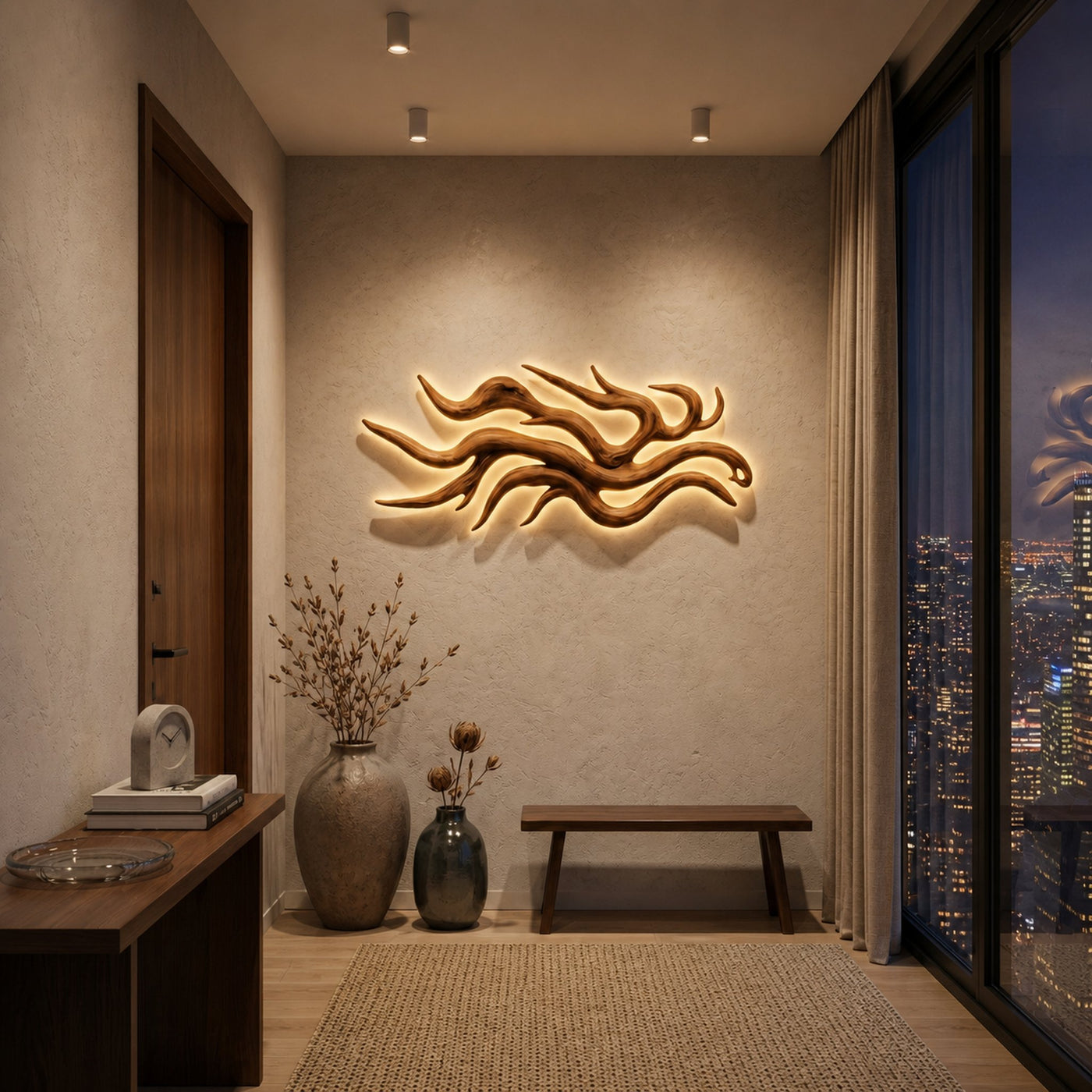 Artistic Wood Wall Light Flowing Root Design For Bedroom Decor - product view 6