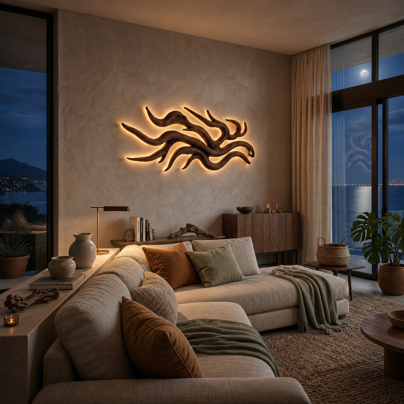 Artistic Wood Wall Light Flowing Root Design For Bedroom Decor - product view 7