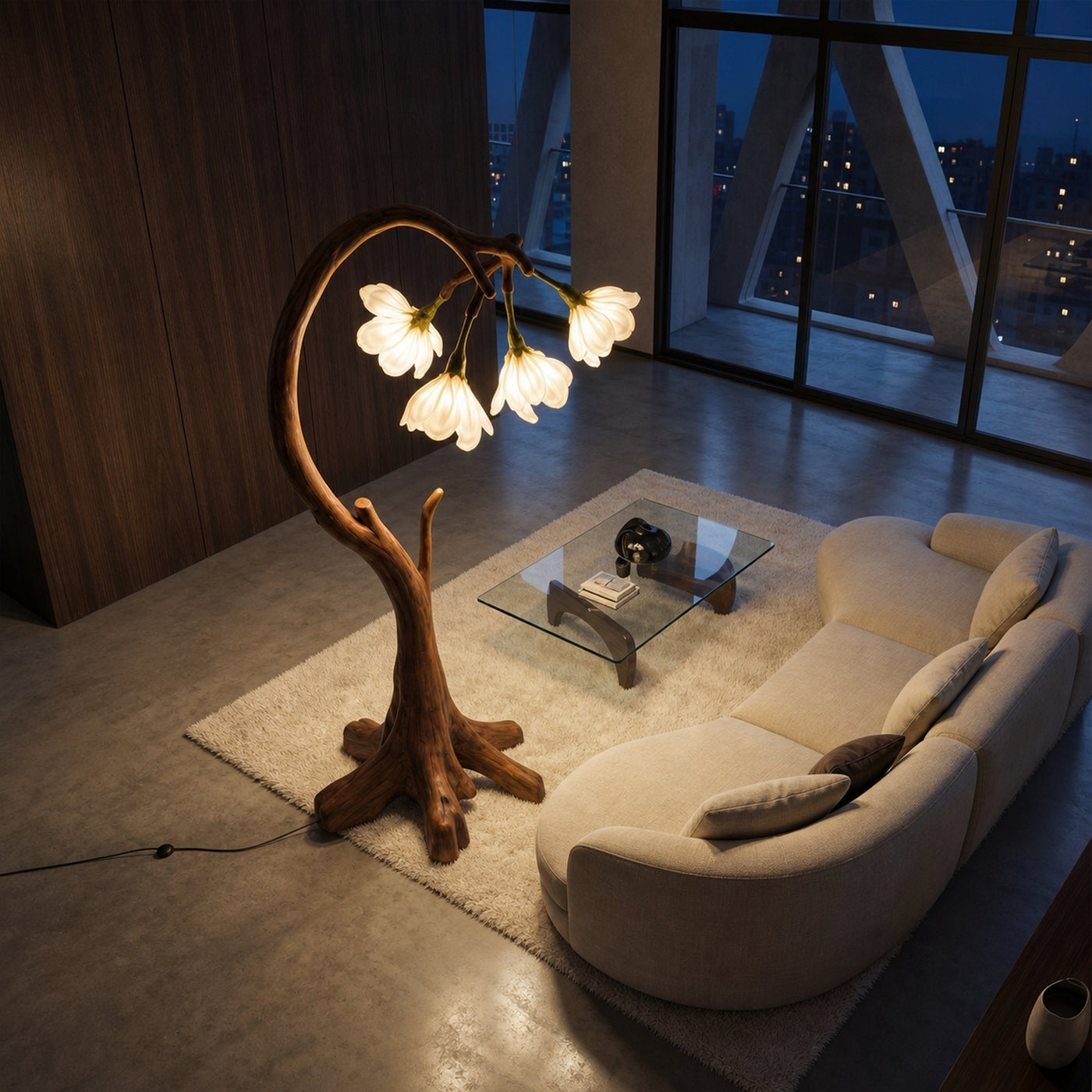 Bloom Floor Lamp With Sculptural Wooden Stand For Living Room And Bedroom - product view 3
