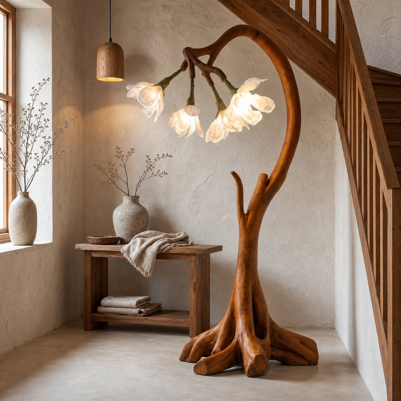 Bloom Floor Lamp With Sculptural Wooden Stand For Living Room And Bedroom - product view 6