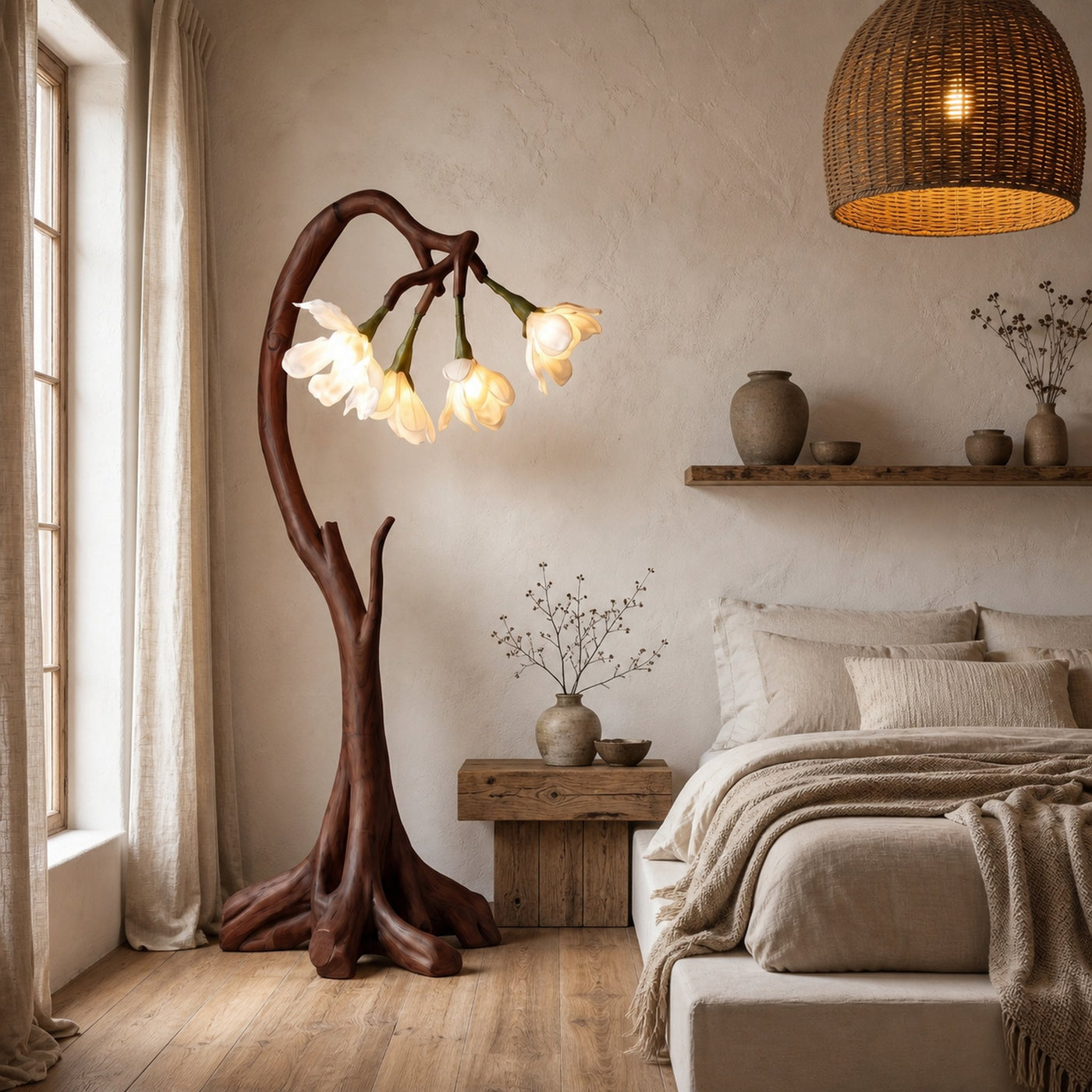 Bloom Floor Lamp With Sculptural Wooden Stand For Living Room And Bedroom - product view 7