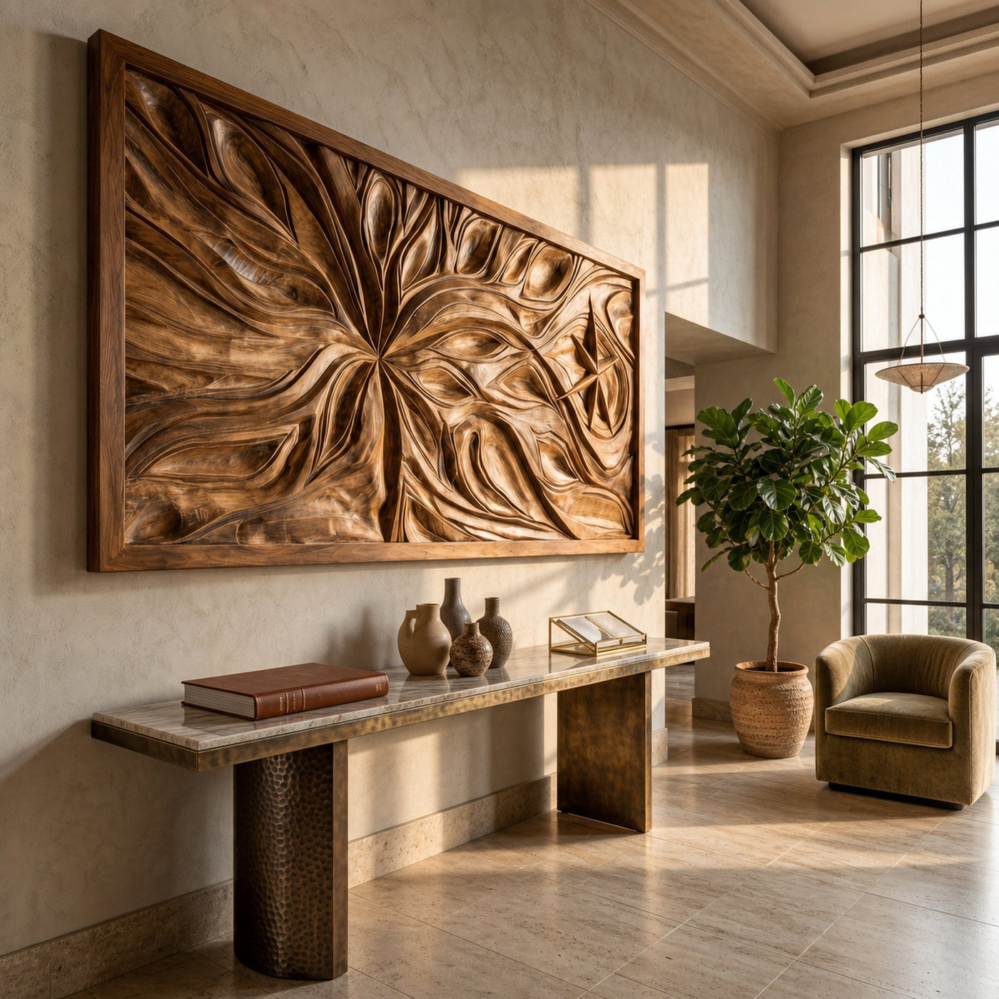 Boho Abstract Floral Wood Wall Art Coastal Bedroom Interior Decor - product view 2