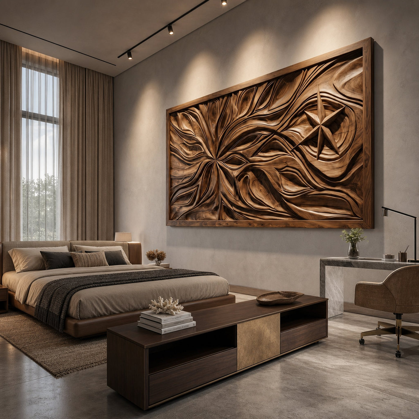 Boho Abstract Floral Wood Wall Art Coastal Bedroom Interior Decor - product view 3