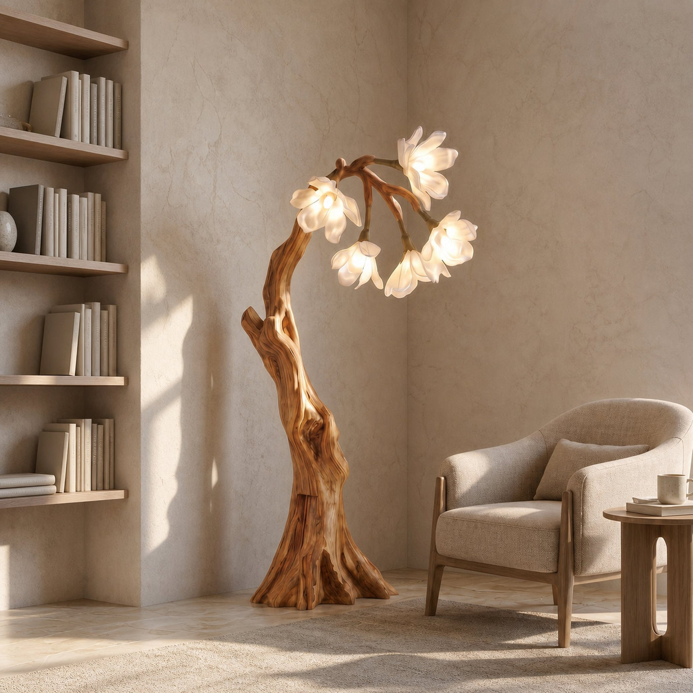 Botanical Standing Lamp With Flower Shade For Living Room And Bedroom