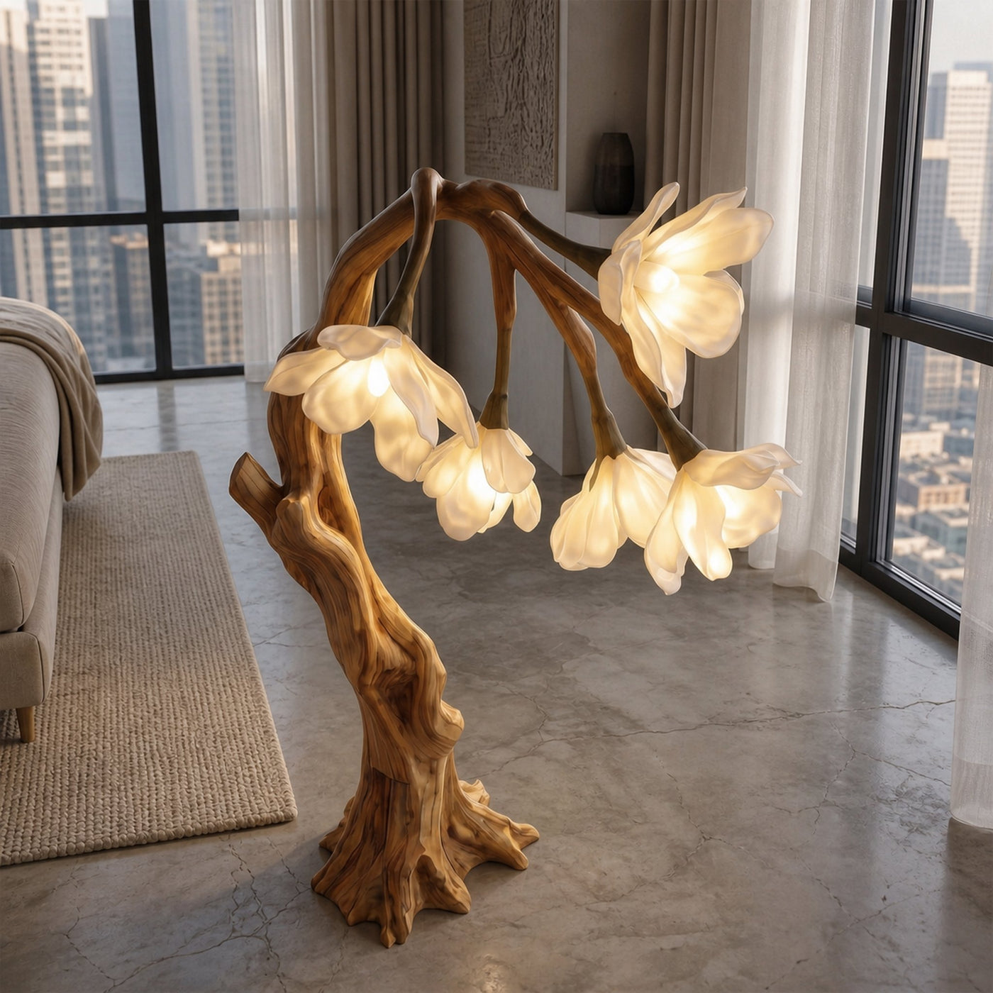 Botanical Standing Lamp With Flower Shade For Living Room And Bedroom - product view 2