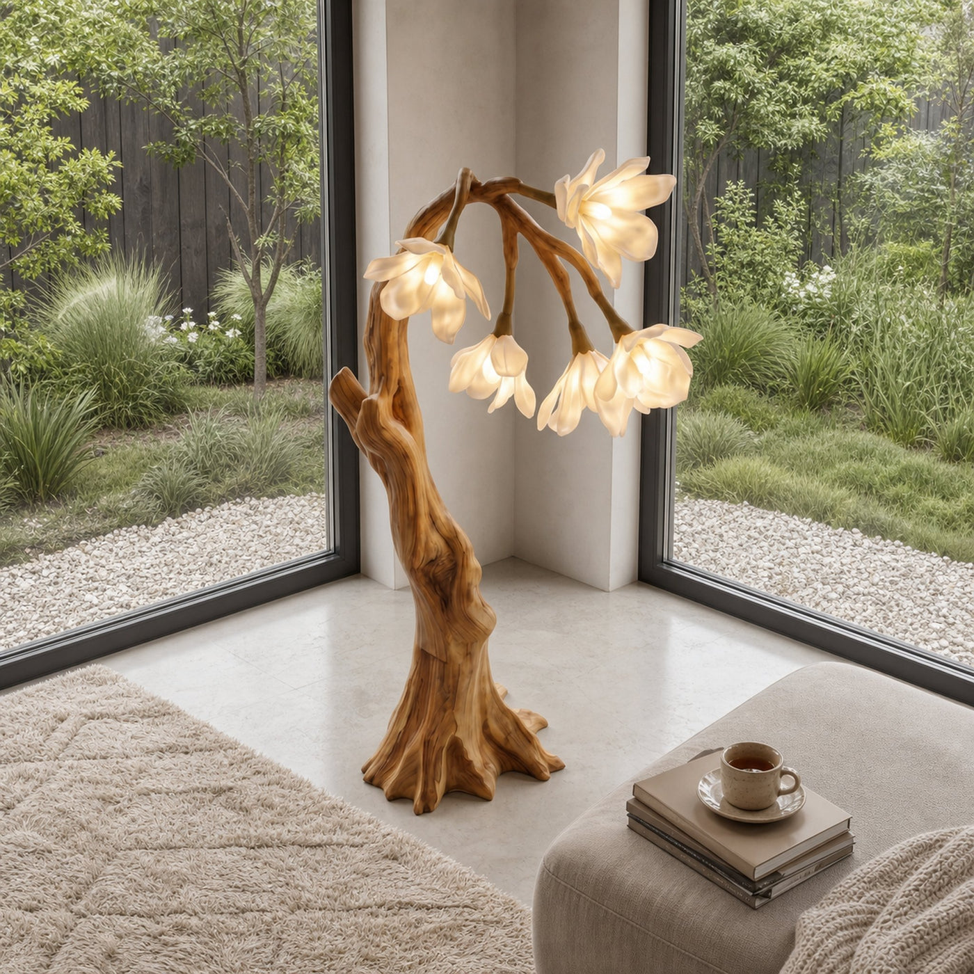 Botanical Standing Lamp With Flower Shade For Living Room And Bedroom - product view 3