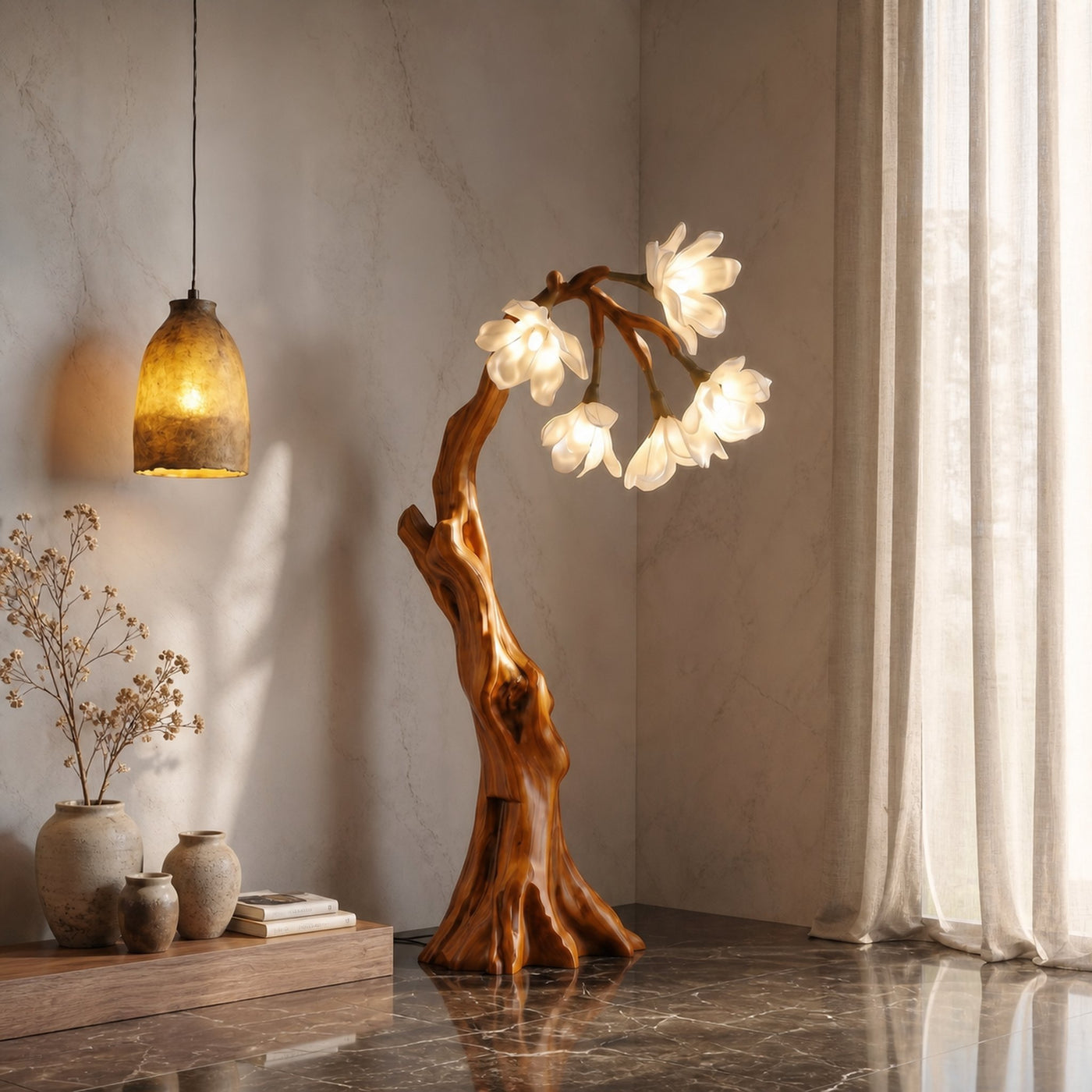 Botanical Standing Lamp With Flower Shade For Living Room And Bedroom - product view 6