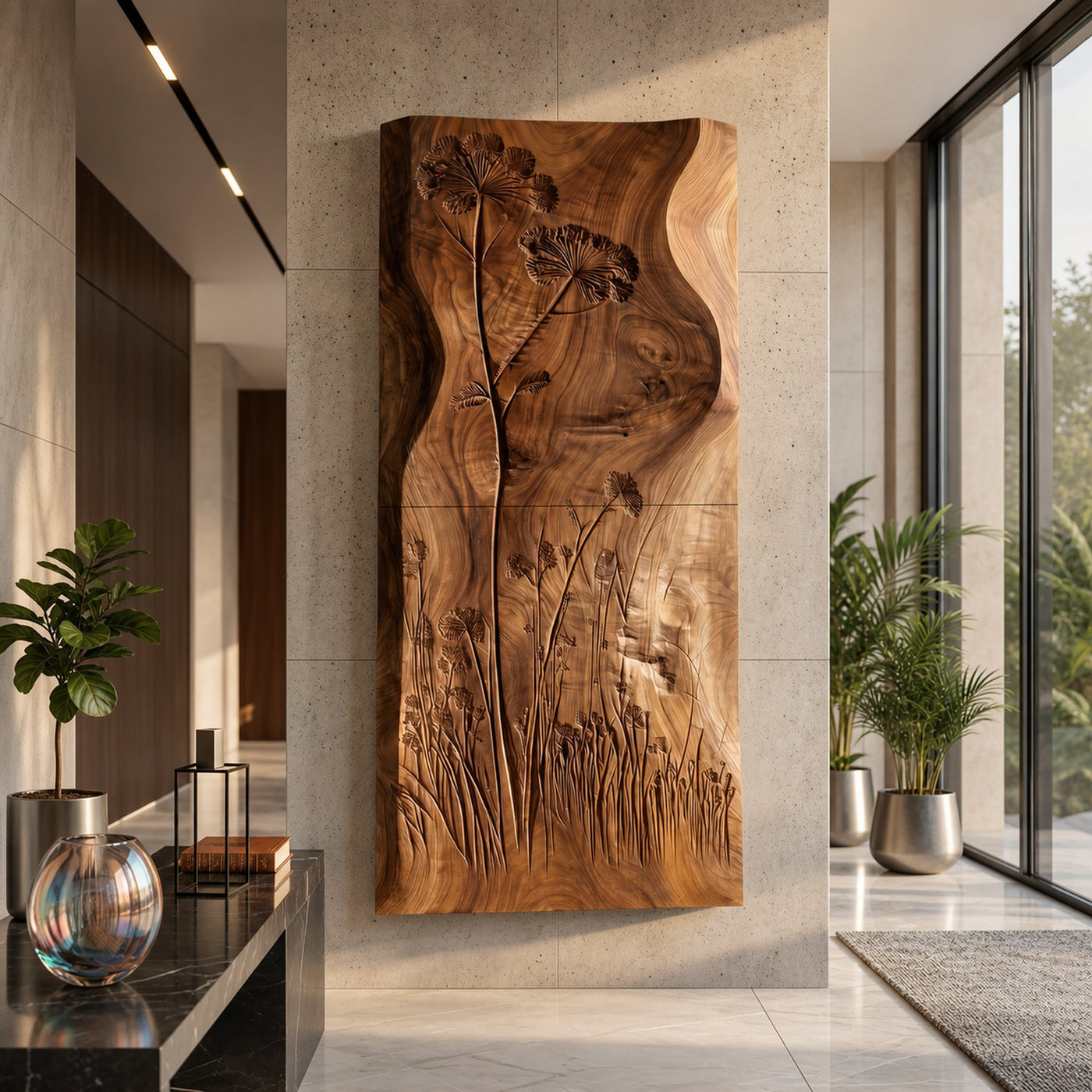 Botanical Wall Panel With Wildflower Relief For Hallway