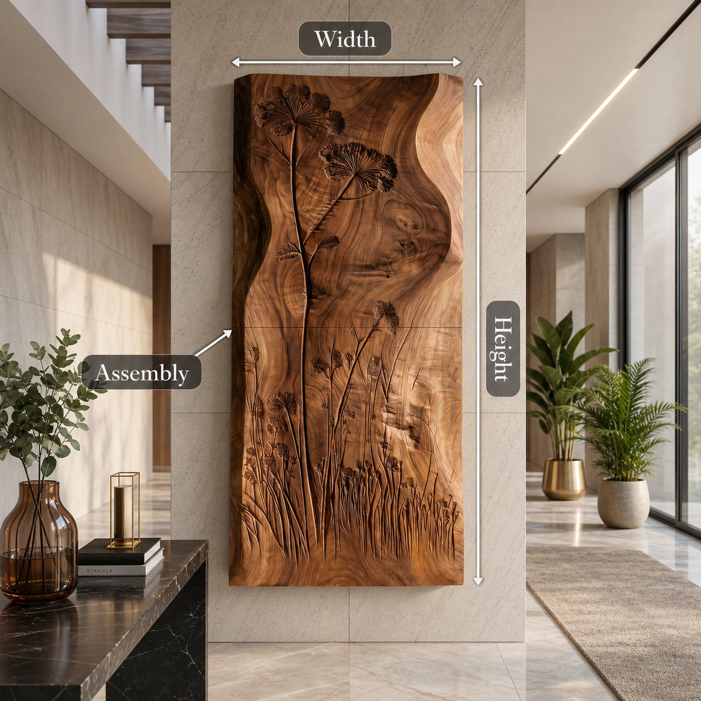 Botanical Wall Panel With Wildflower Relief For Hallway - product view 5