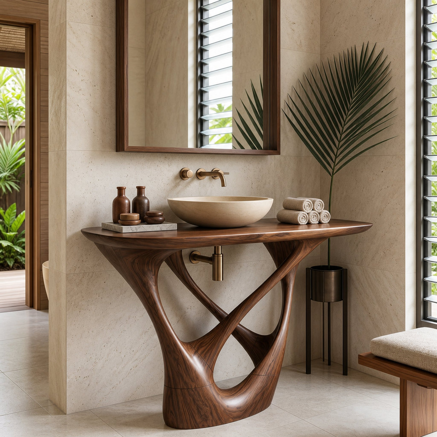 Botanical Wooden Sink Vanity For Spa Retreat
