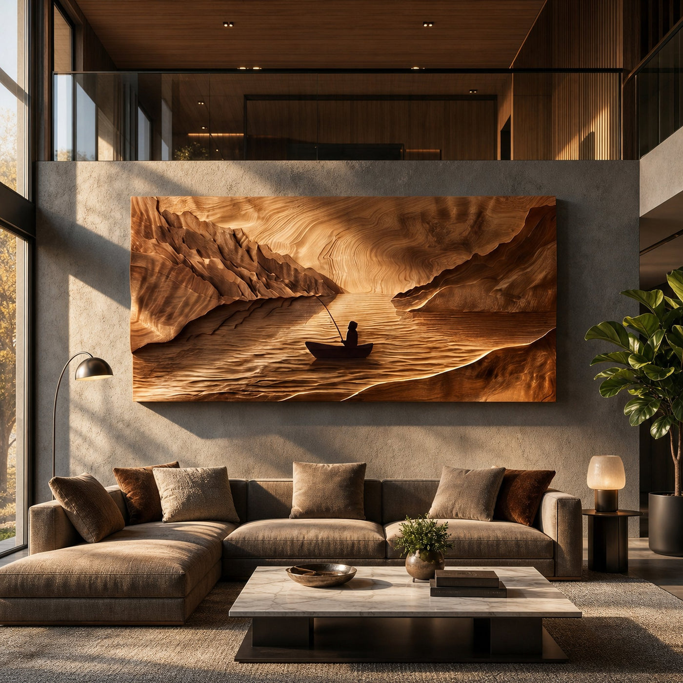 Carved Campfire Wood Wall Art For Cozy Lodge Interior Design