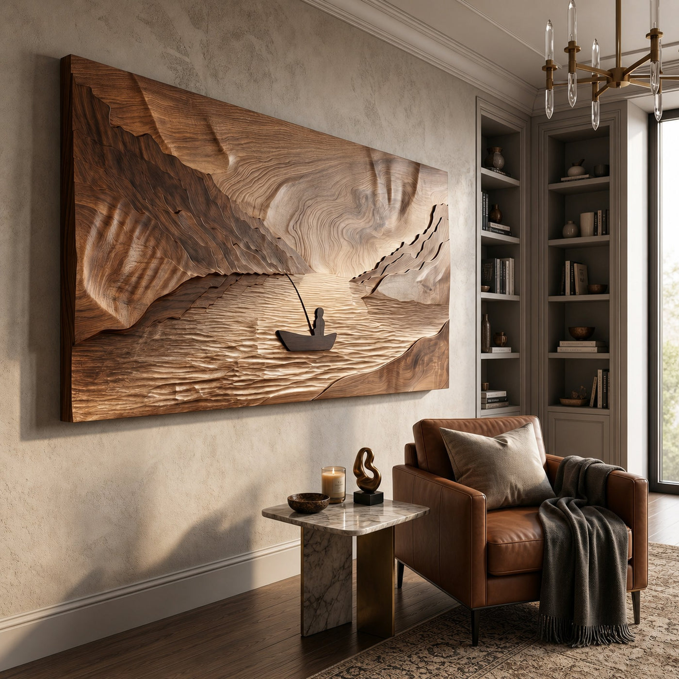 Carved Campfire Wood Wall Art For Cozy Lodge Interior Design - product view 2