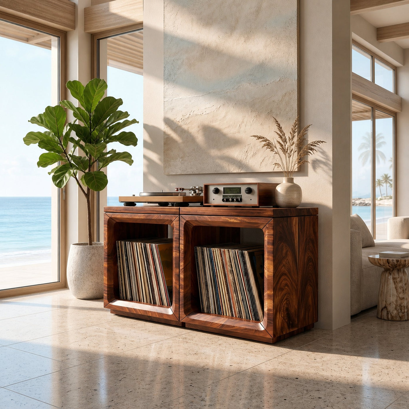 Coastal Minimalist Record Storage Cabinet Beach House