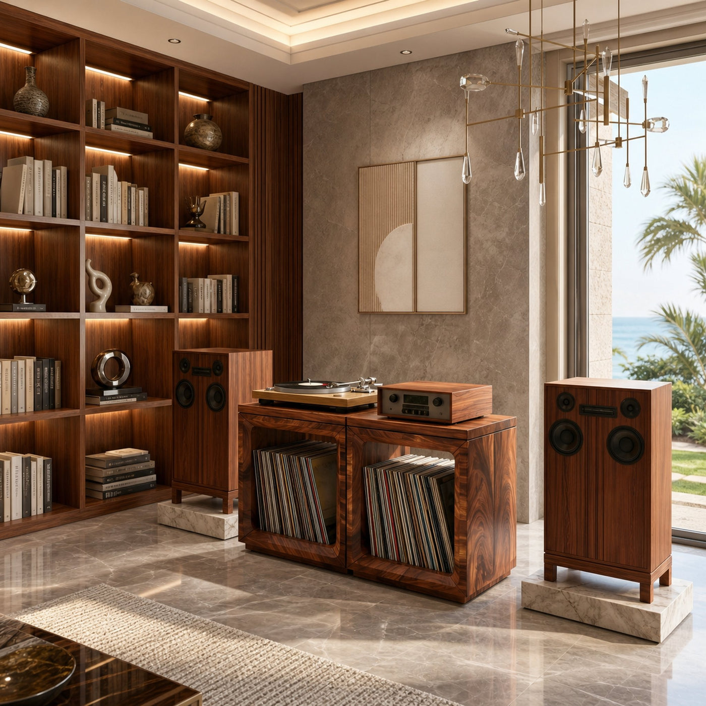 Coastal Minimalist Record Storage Cabinet Beach House - product view 2