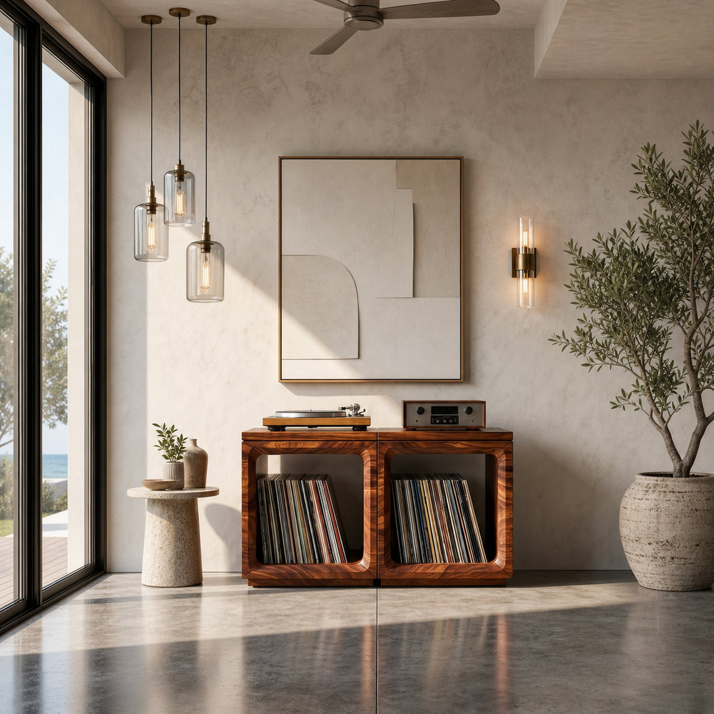 Coastal Minimalist Record Storage Cabinet Beach House - product view 3