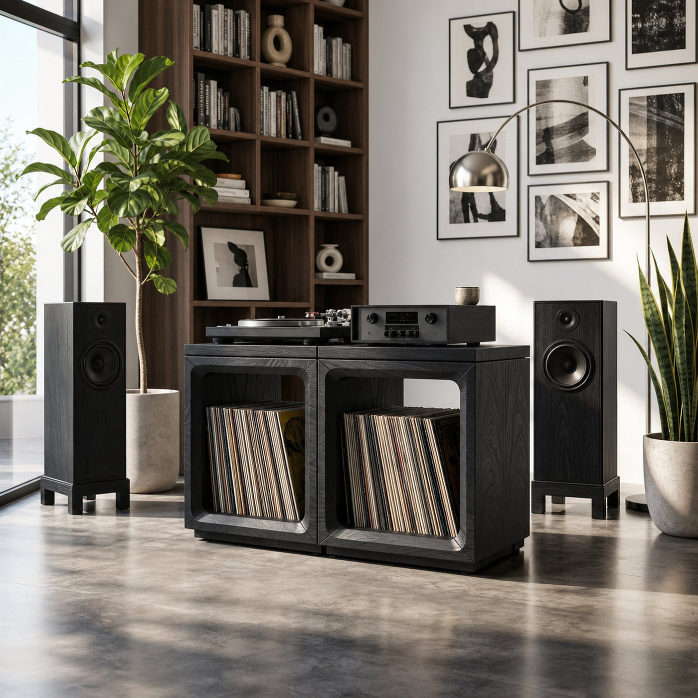 Coastal Minimalist Record Storage Cabinet Beach House - product view 4