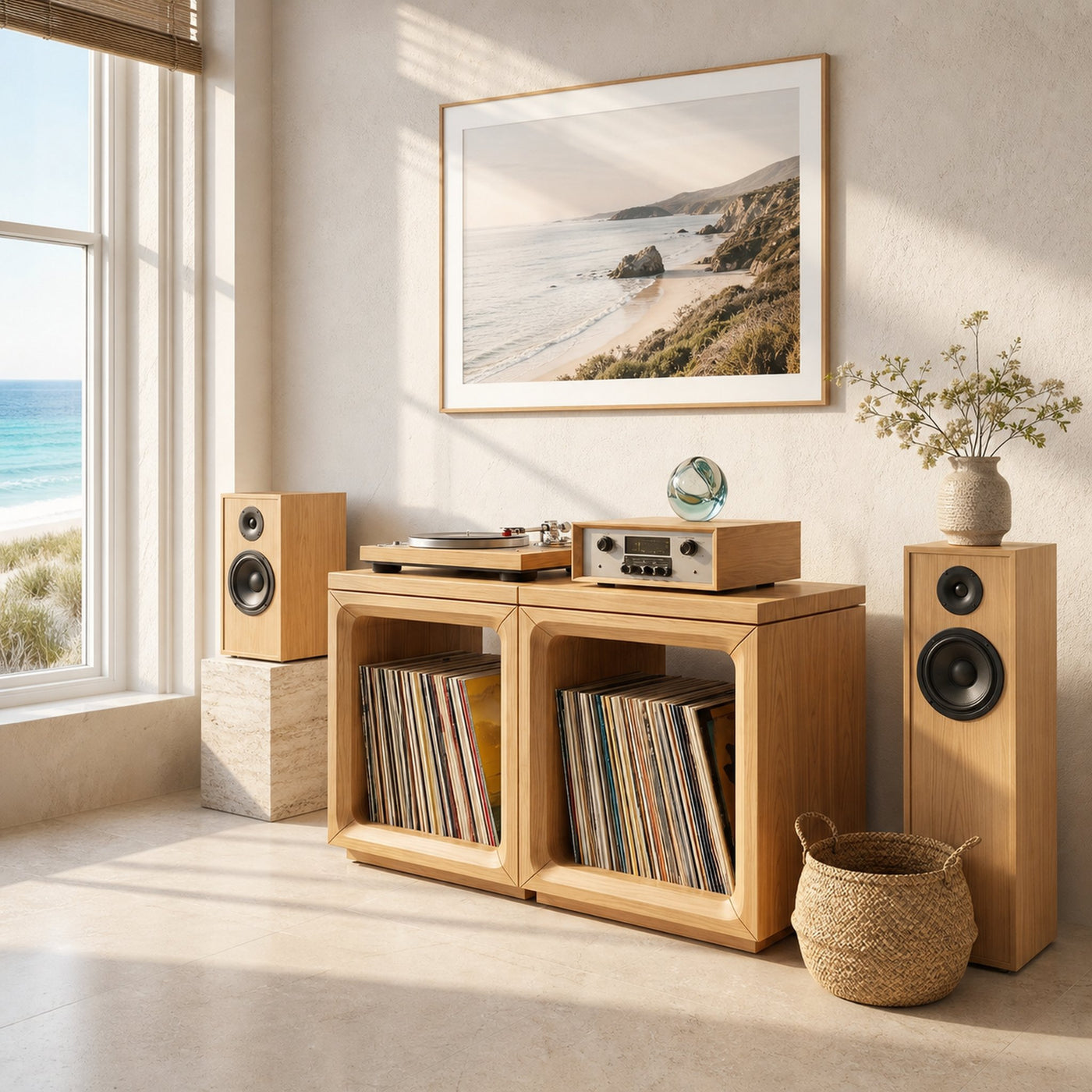 Coastal Minimalist Record Storage Cabinet Beach House - product view 5