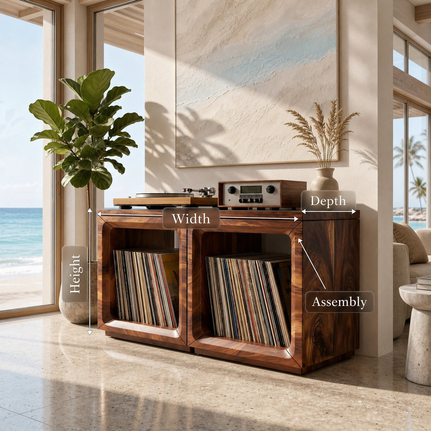 Coastal Minimalist Record Storage Cabinet Beach House - product view 8