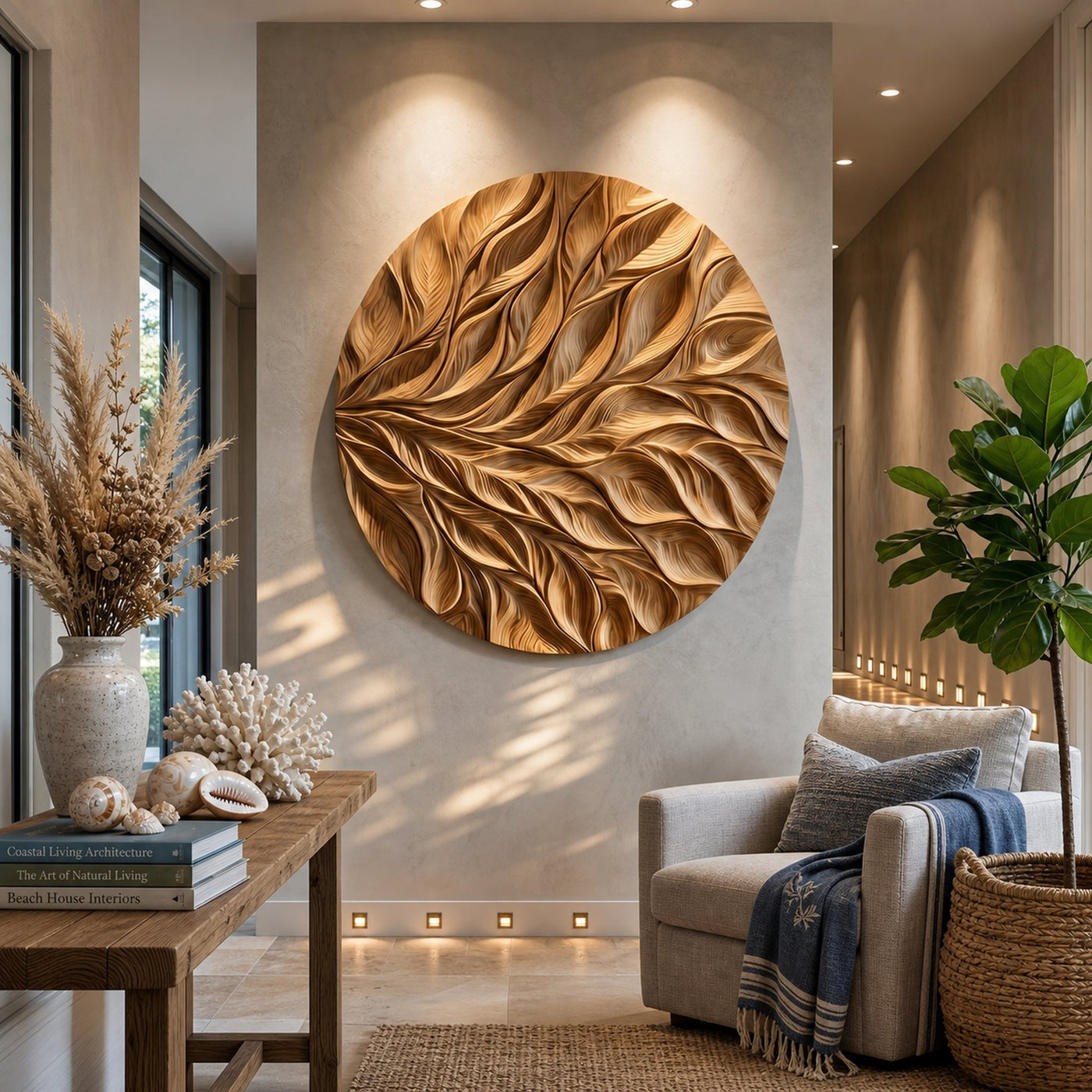 Coastal Wall Art With Flowing Leaf Design For Hallway