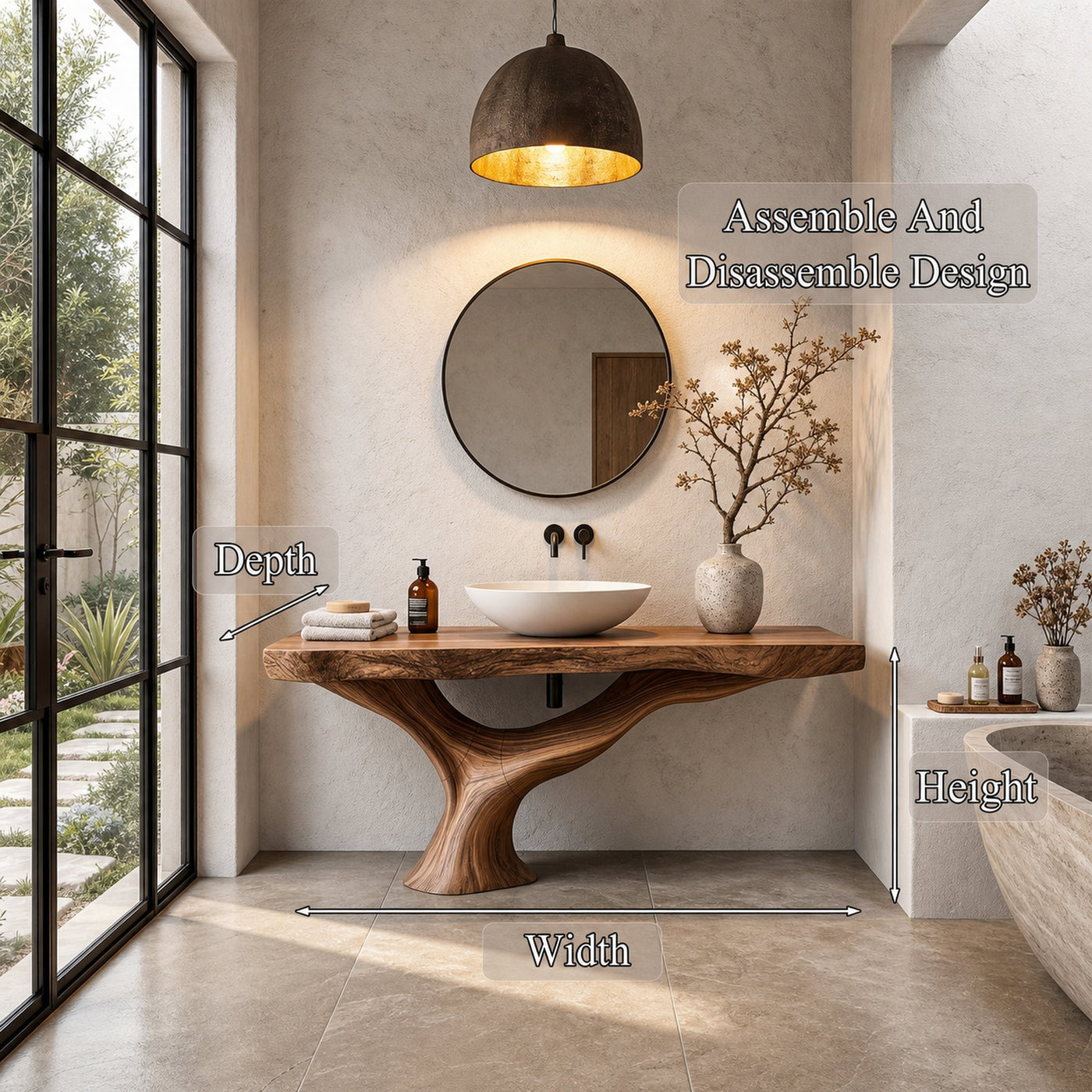 Contemporary Bathroom Vanity With Organic Wood Countertop And Artistic Base For Bathroom - product view 8