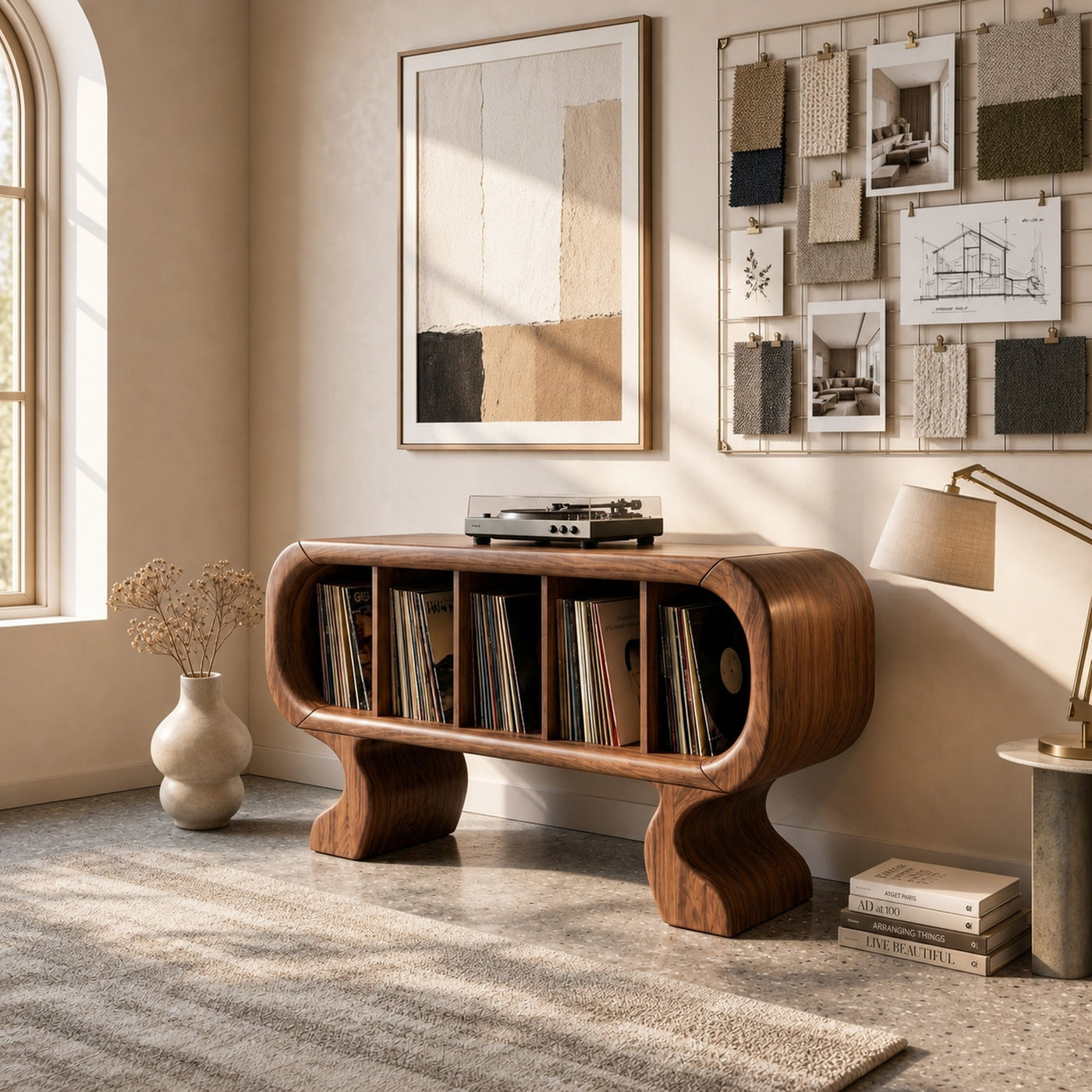 Contemporary Curved Record Player Stand Luxury Suite