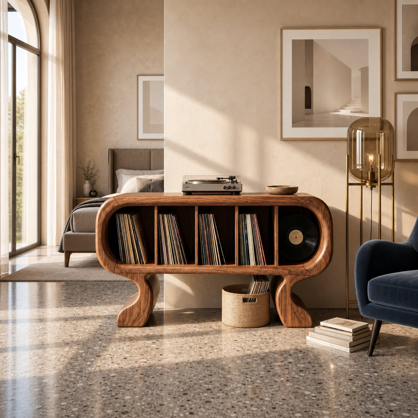 Contemporary Curved Record Player Stand Luxury Suite - product view 3
