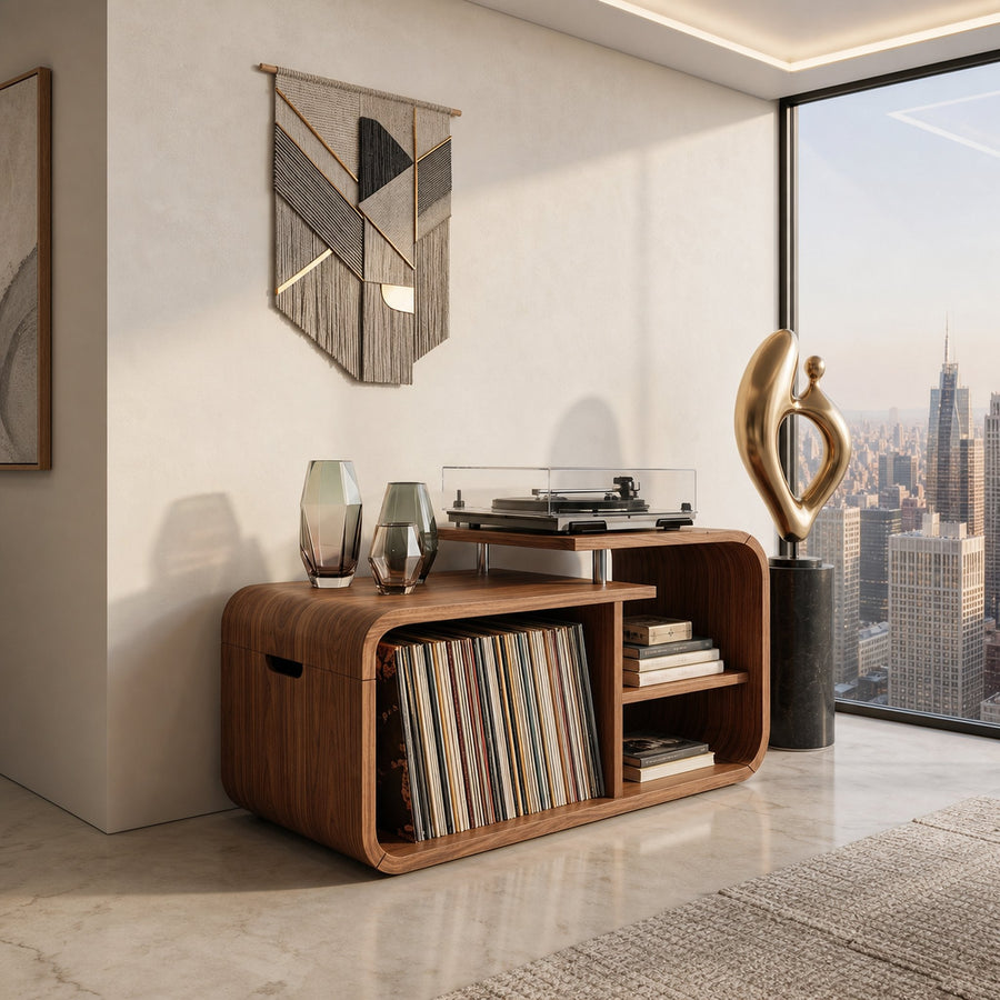 Contemporary Curved Record Player Stand Urban Penthouse