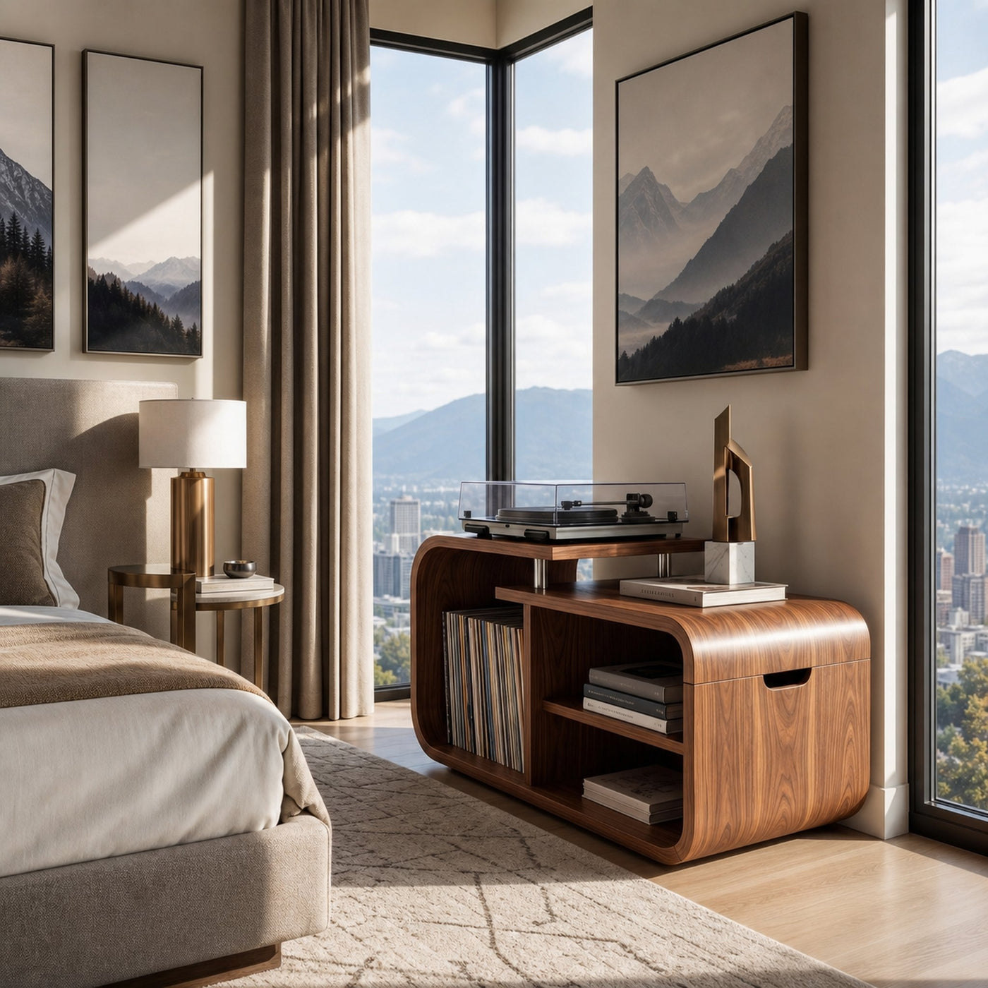 Contemporary Curved Record Player Stand Urban Penthouse - product view 2