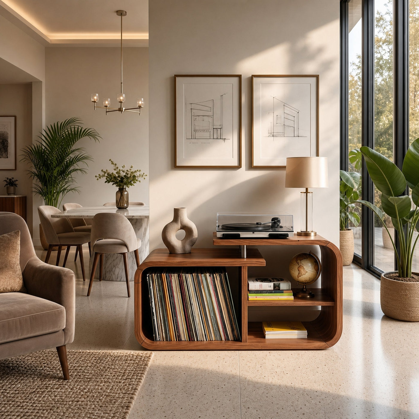 Contemporary Curved Record Player Stand Urban Penthouse - product view 3