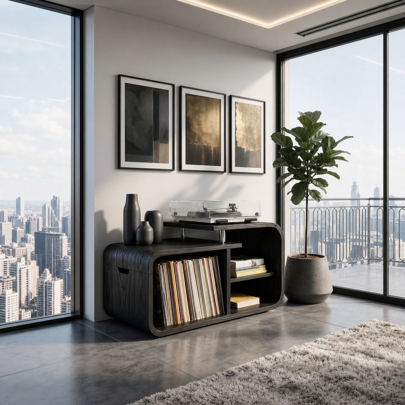 Contemporary Curved Record Player Stand Urban Penthouse - product view 4