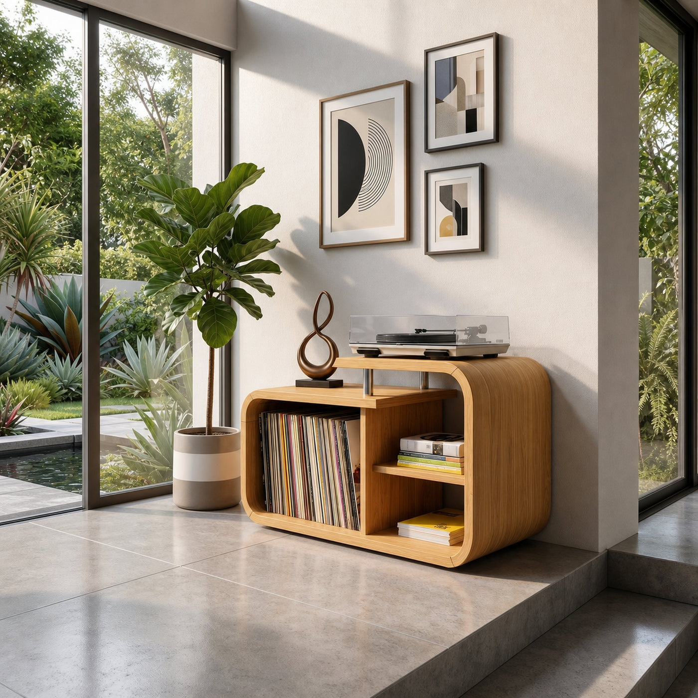 Contemporary Curved Record Player Stand Urban Penthouse - product view 5