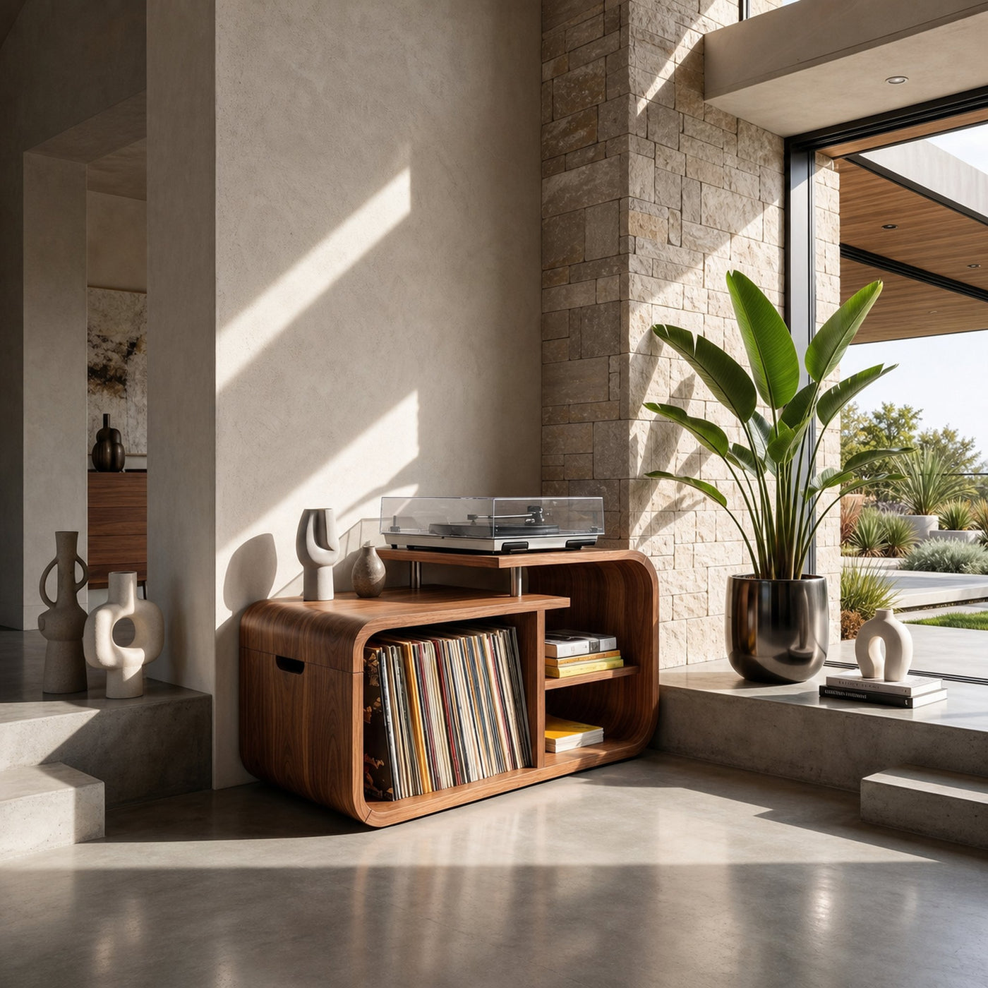 Contemporary Curved Record Player Stand Urban Penthouse - product view 6
