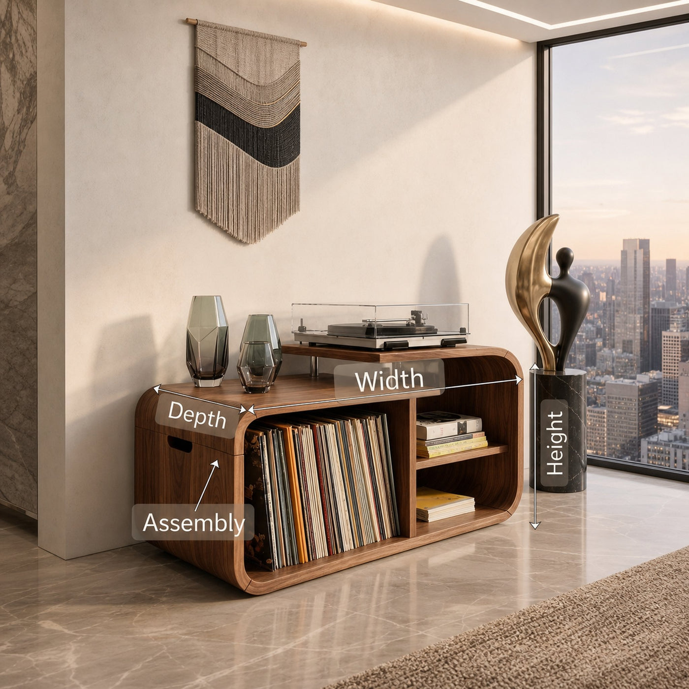 Contemporary Curved Record Player Stand Urban Penthouse - product view 8