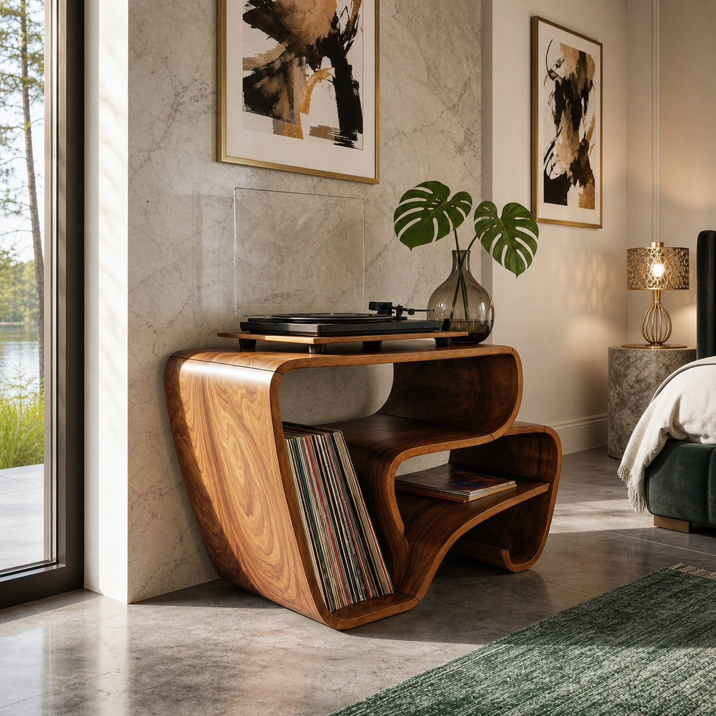 Contemporary Curved Vinyl Record Cabinet Lake House