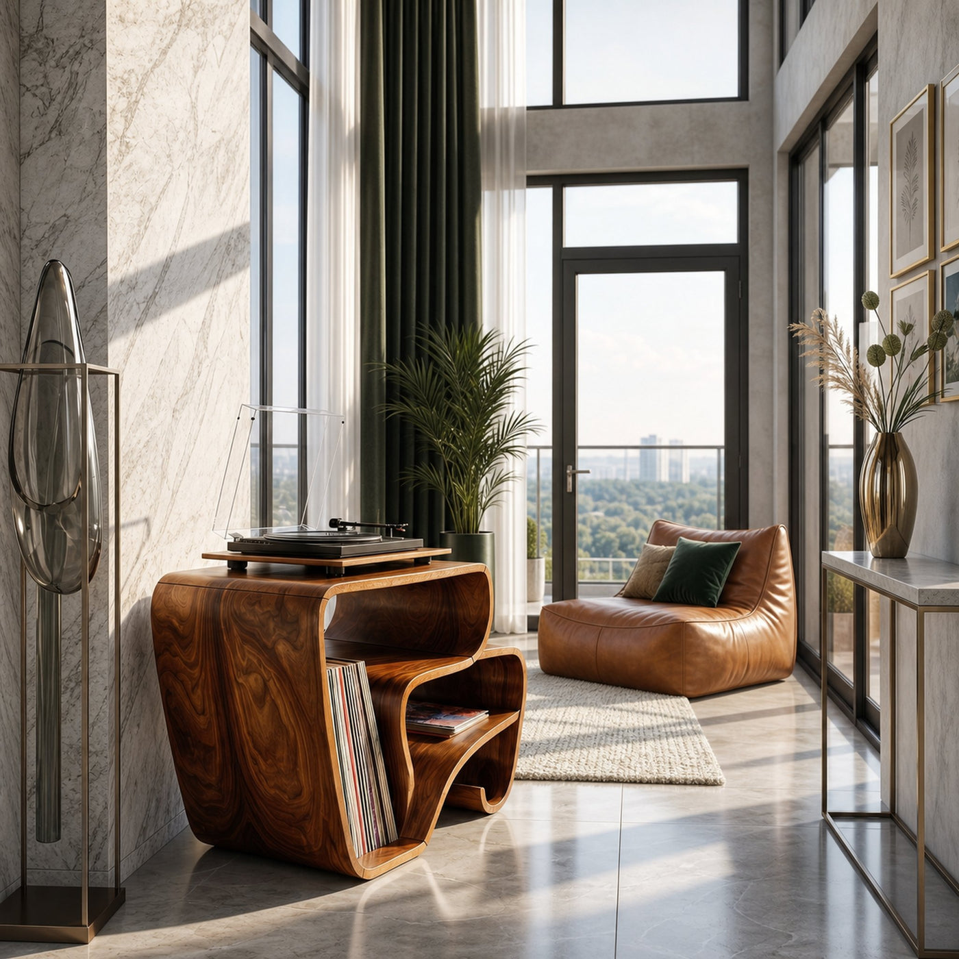 Contemporary Curved Vinyl Record Cabinet Lake House - product view 3