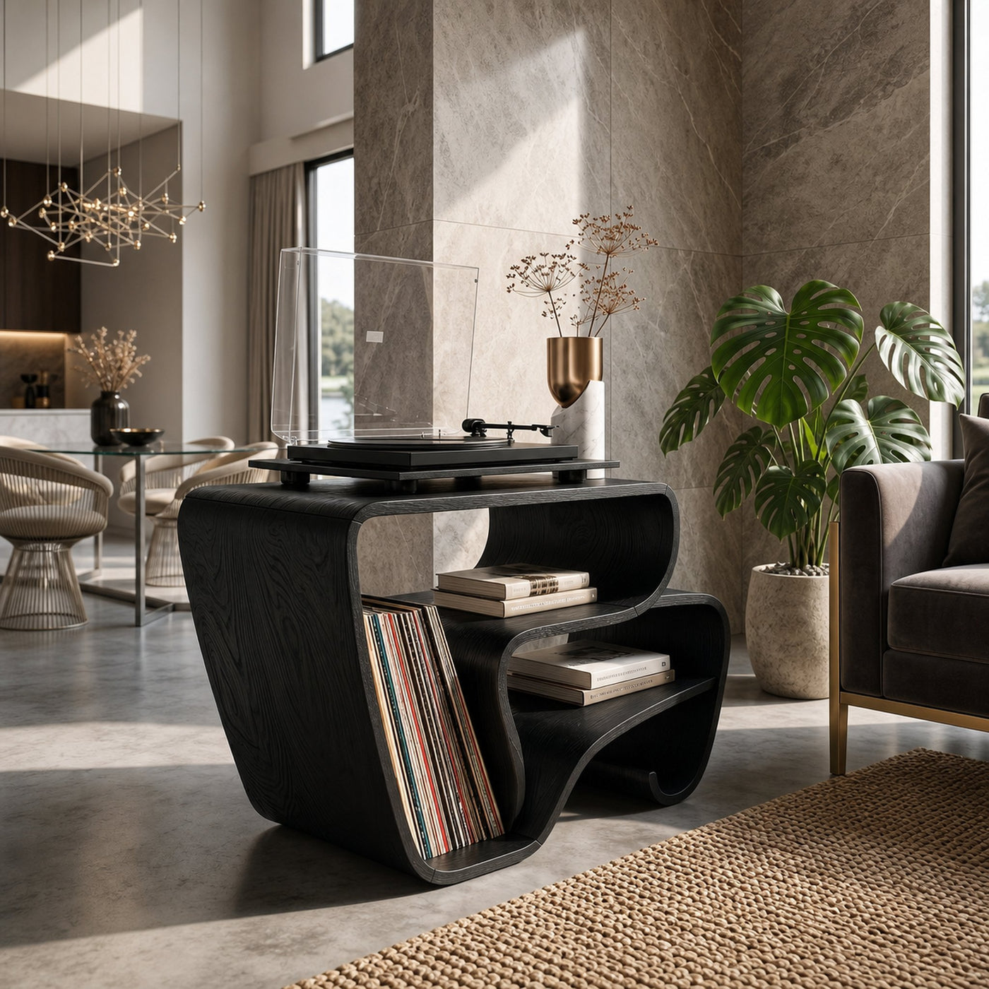 Contemporary Curved Vinyl Record Cabinet Lake House - product view 4