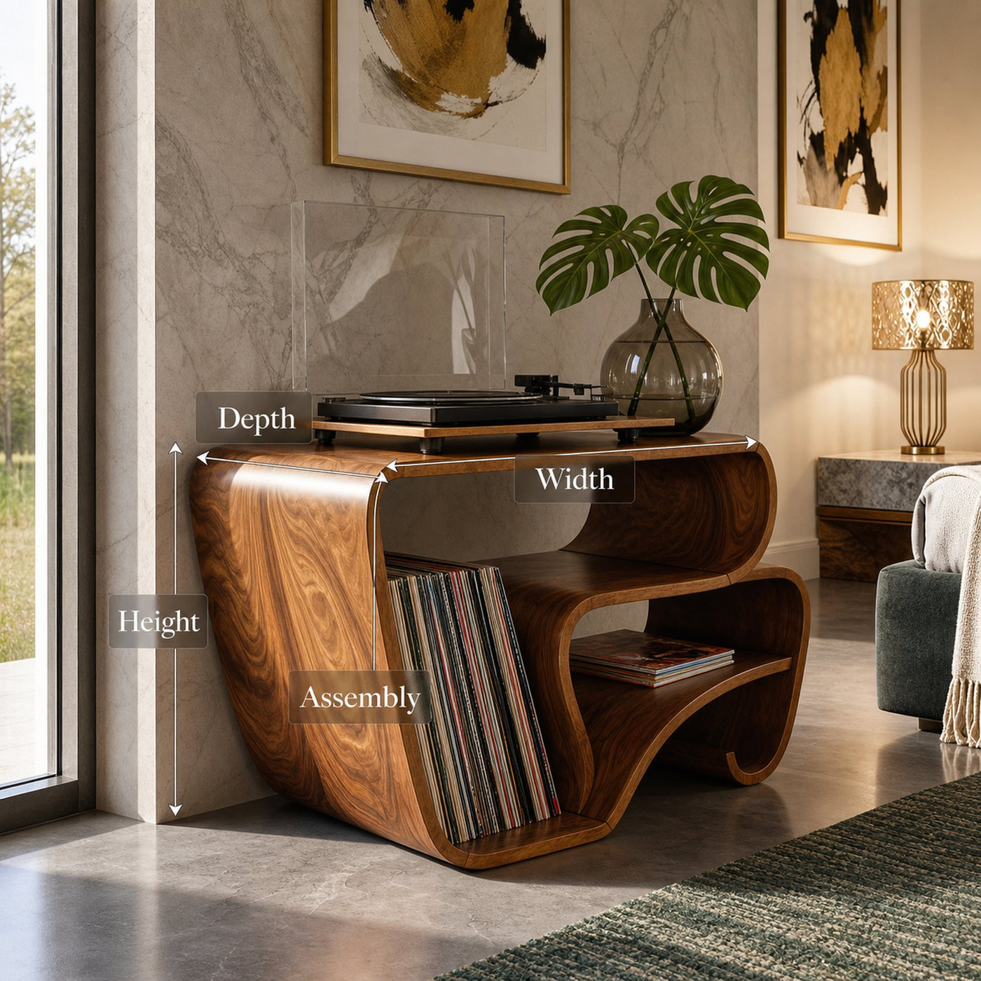 Contemporary Curved Vinyl Record Cabinet Lake House - product view 8