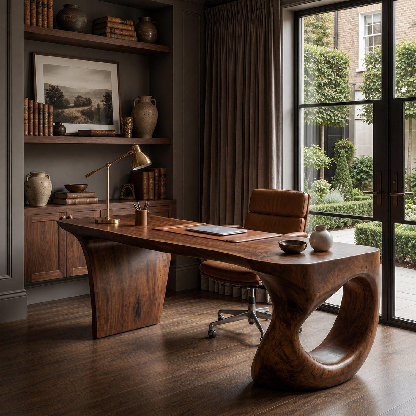 Contemporary Desk With Sculptural Loop Wood Base And Solid Wood Top For Home Office And Workspace - product view 7