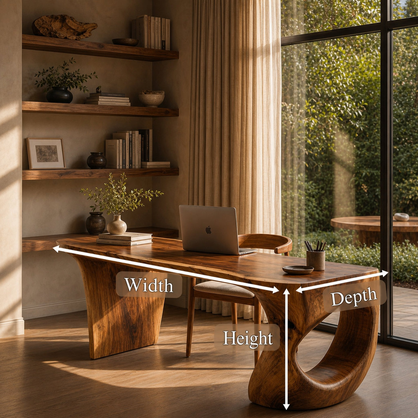 Contemporary Desk With Sculptural Loop Wood Base And Solid Wood Top For Home Office And Workspace - product view 8
