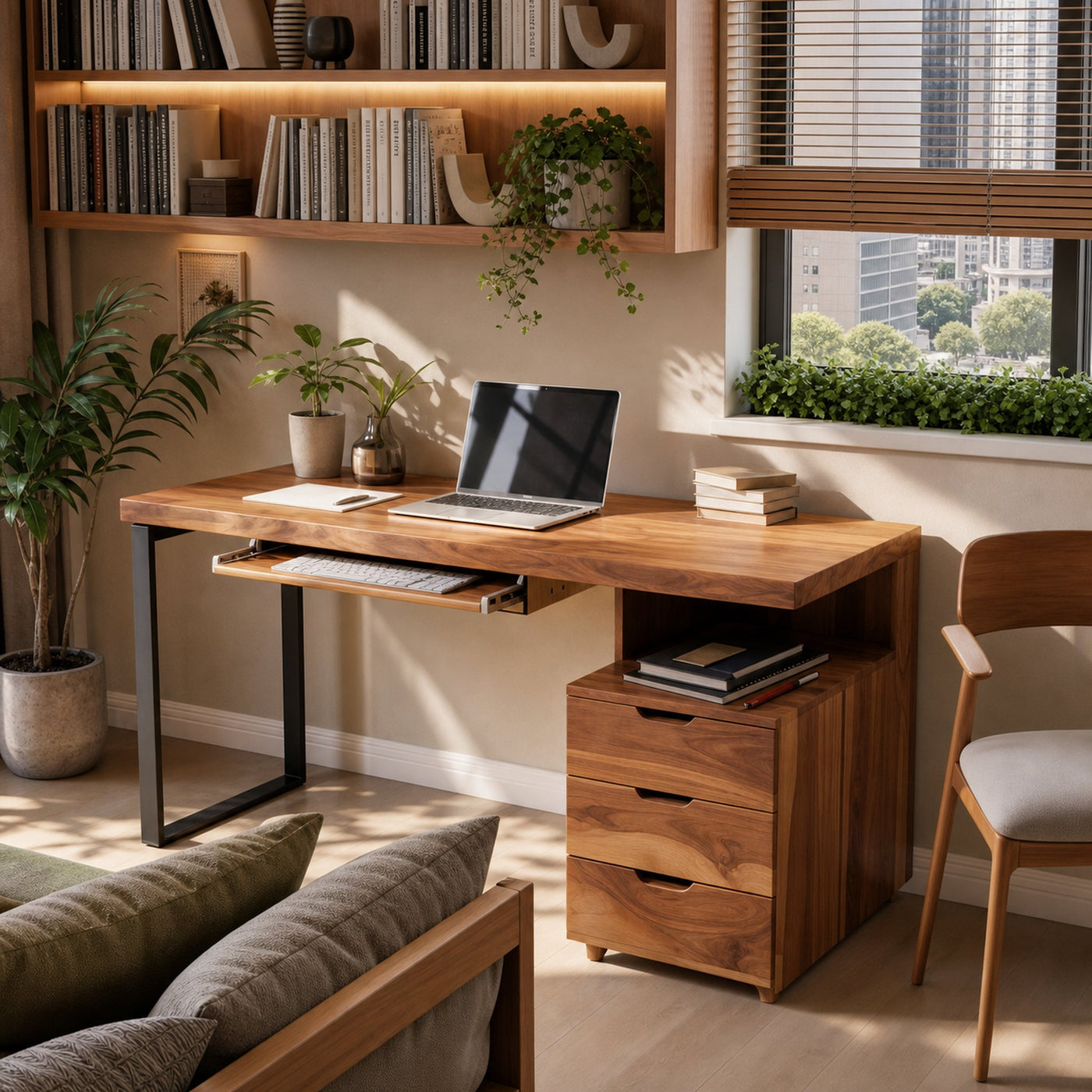 Contemporary Desk with Drawer For Home Office Workspace - product view 2