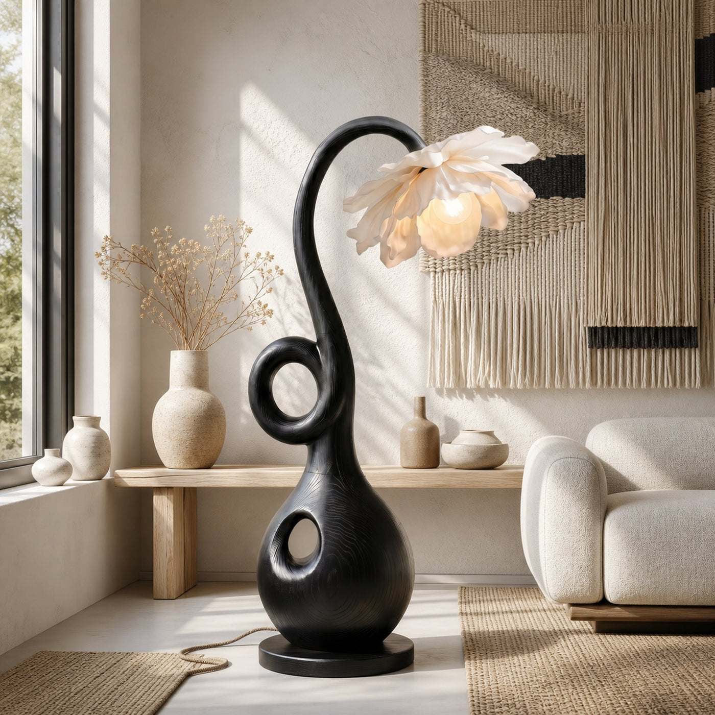 Contemporary Floor Lamp With Organic Sculptural Base And Blooming Flower Design