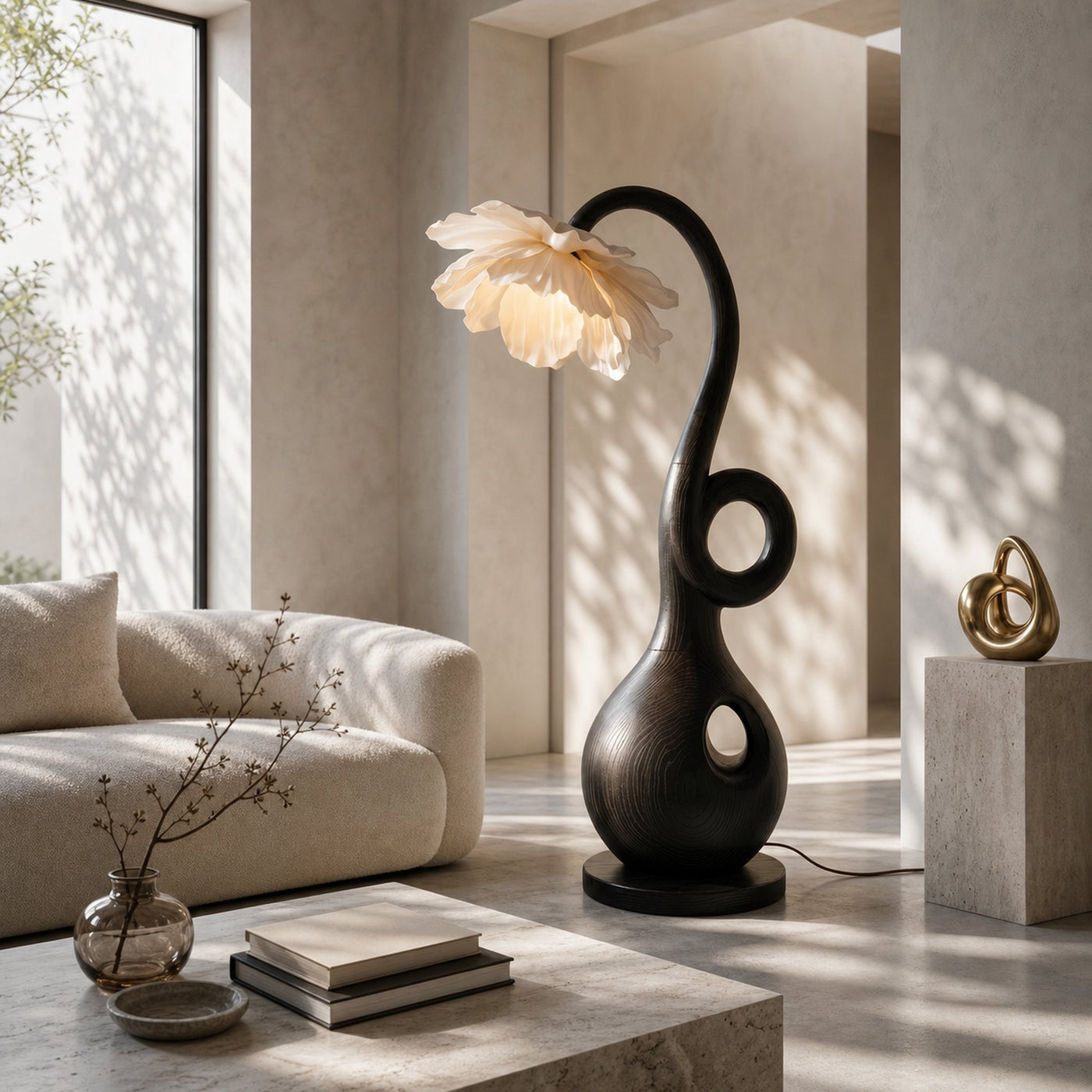 Contemporary Floor Lamp With Organic Sculptural Base And Blooming Flower Design - product view 2